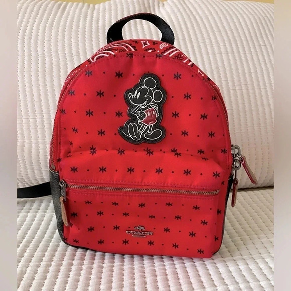 LIMITED EDITION COACH DISNEY X MICKEY NYLON BANDANA MINI CHARLIE BACKPACK - Picture 1 of 13